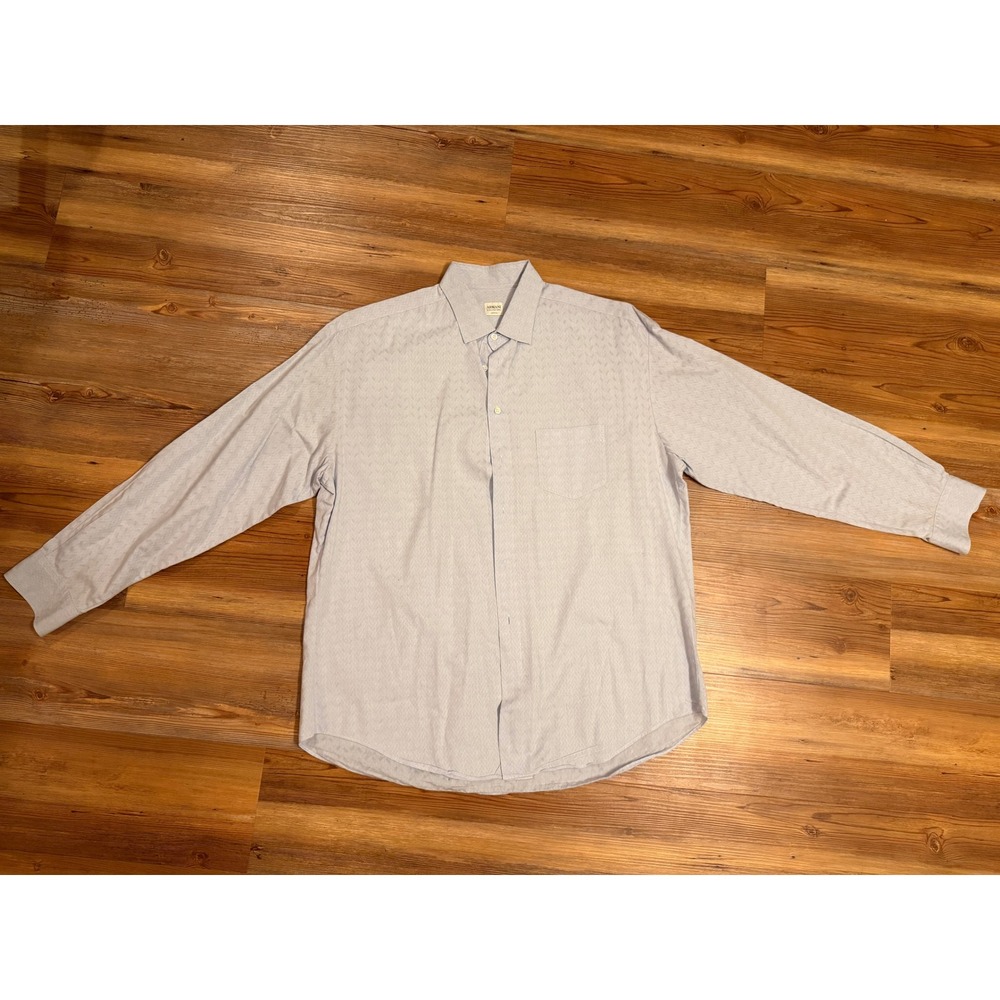 Armani Collezioni Mens XL Light Blue Jacquard Geometric Button Down Shirt Italy